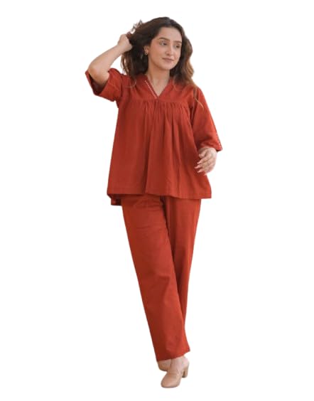 DONSON Women 2 Piece Cotton Rayon Co-Ords Set Kurta Pant for Women