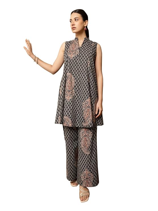 FIORRA Women’s Black Printed Cotton Co-ord Set