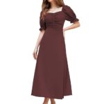 Shasmi Girl's & Women's Solid A-Line Ruched Puff Sleeve Maxi Long Evening One Piece Long Dress for Women Stylish (Dress 131)