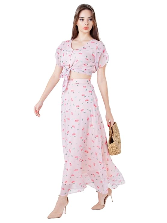 Zink London Women’s Pink Printed Regular Cropped Top