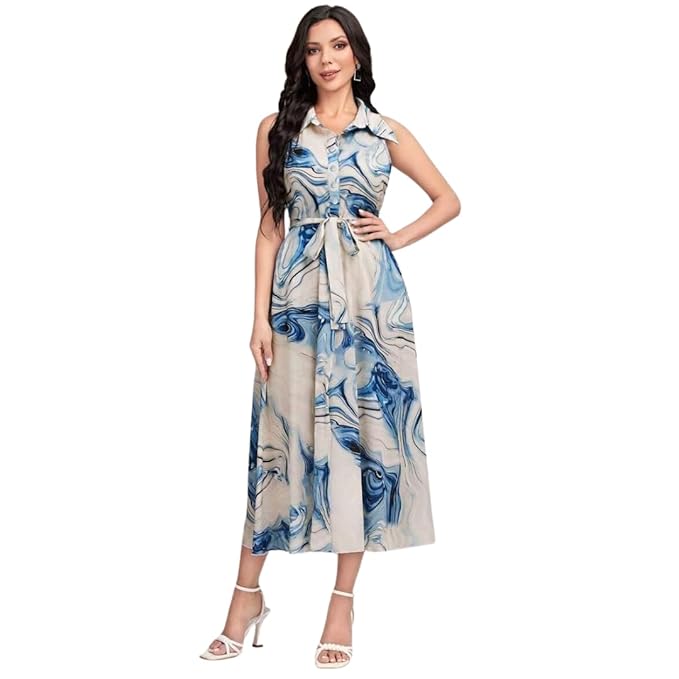 Bollyclues Women’s Multicolor Cotton Sleeveless Maxi Dresses |Long Dress for Women| One Piece Western Dress for Women