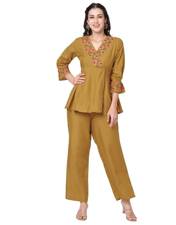 SIRIL Women’s Co ord Set | Cotton Blend Top and Pant Set | Two Piece Cord Set | Embroidery Work Co-ord Set