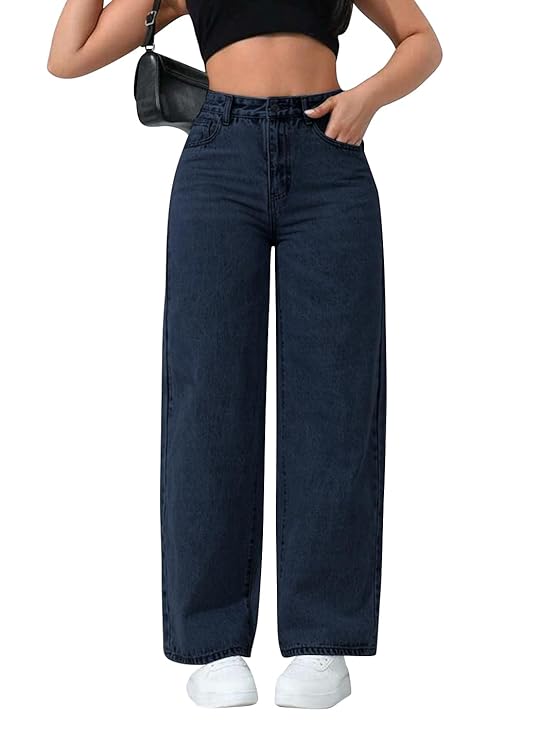 CHKOKKO Women High Rise Denim Solid Regular Fit Jeans