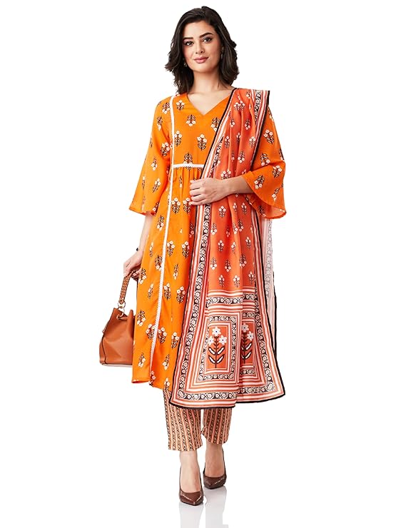 Amazon Brand – Myx Women’s Printed A-line Kurta Pant Set with Dupatta