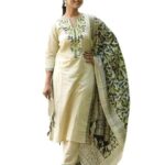 Kurthnic Women South Cotton Embroidered Kurta with Pant & Dupatta Green