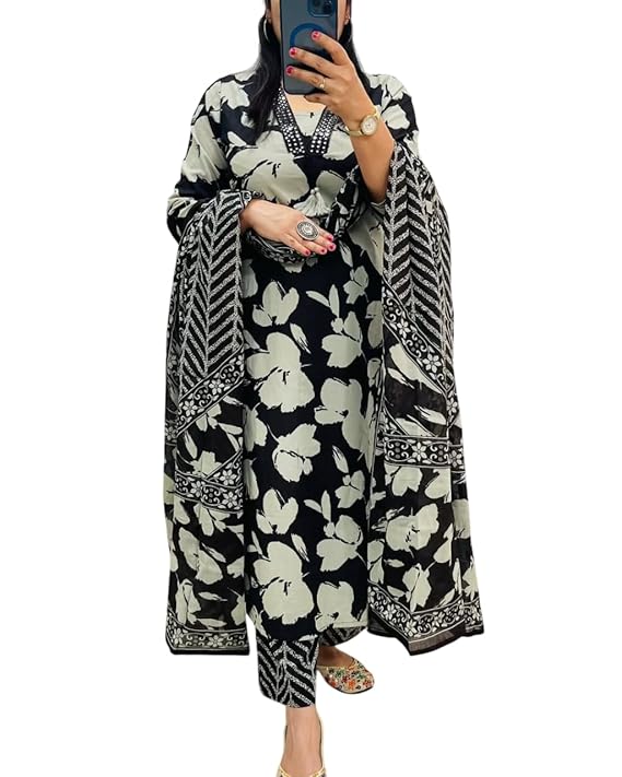 Rangnavi Women’s Floral Printed Stright Kurta with Pant & Dupatta Set | Ethnic set | Kurta set