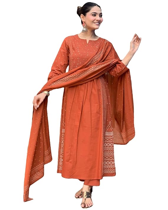 ANNI DESIGNER Women’s Rayon Viscose Anarkali Printed Kurta with Pant & Dupatta