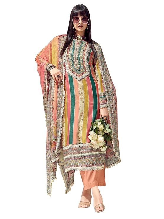 INDO ERA Women’s Cotton Blend Printed Straight Kurta With Pant
