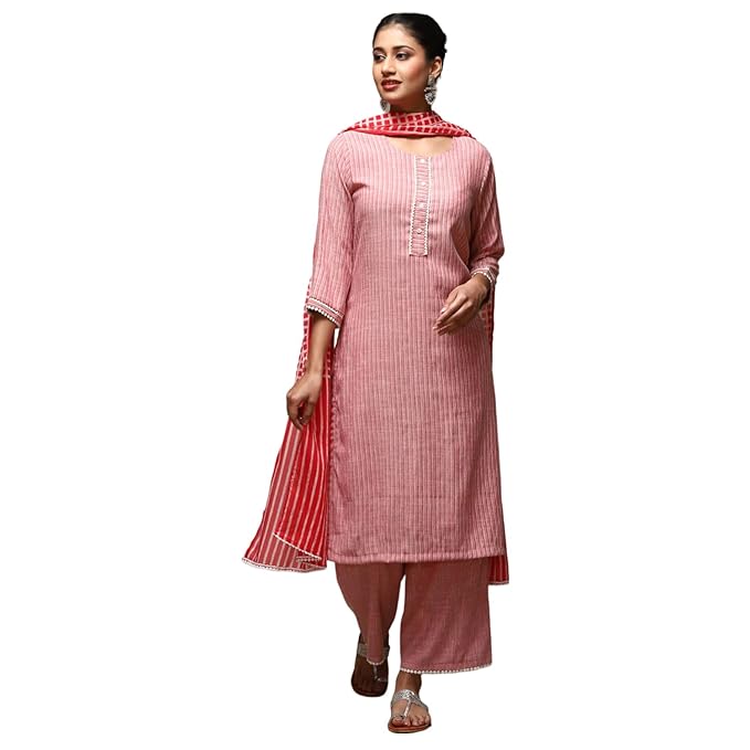 BIBA Women Cotton Blend Straight Kurta Palazzo Suit Set
