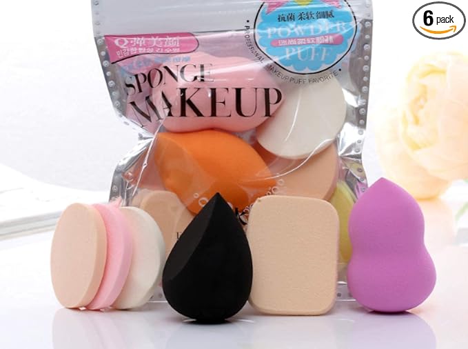 SUAKE 6-in-1 Professional Beauty Blender Sponge for Face Makeup with Cotton Pad Foundation Beauty Blender, Powder Buff, and Cosmetic Puff Perfect for Women's & Girls Cosmetic Makeup | Beauty Blender Sponge set is for all Skin Types - Soft, Latex-Free, Reusable & washable (Multi-color)
