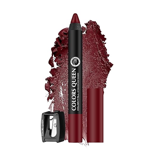Colors Queen Color It All Lip Crayon Lipstick with Sharpener | Creamy Matte Finish | Smudge Proof & Waterproof | Long Lasting Crayon Lipstick for Women Last Upto 18 Hours (Rich Maroon,3.5g)