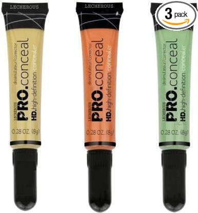 Lecherous Beauty Girl Pro Conceal (Concealer) for Face Makeup, Orange Corrector, Yellow & Green (Pack of 3)