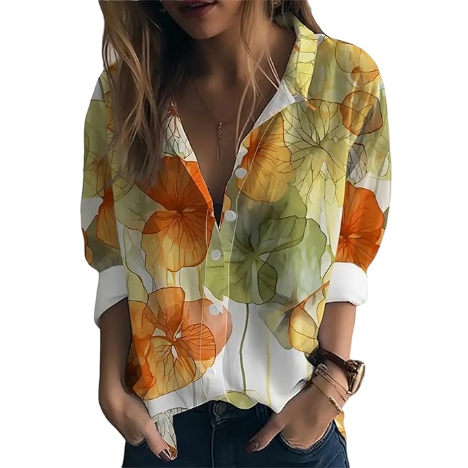 Gufrina Shirt for Women| Long Shirt for Women| Floral Print | Button-Down Western Shirt| Roll-Up Sleeves| Casual Relaxed Fit for Women