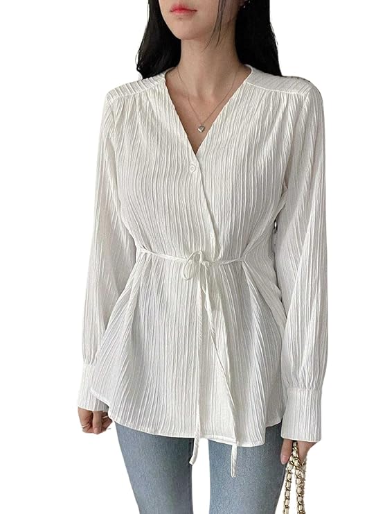 Leriya Fashion Regular Fit Tops for Jeans for Women | Korean Trendy Stylish Casual| Long Sleeve Textured Collarless | Crop Tank | Formal