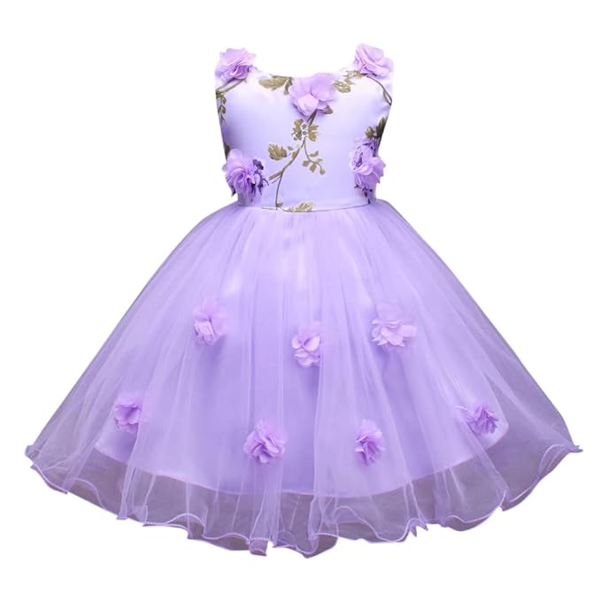 Hopscotch Girl's Fit And Flare Knee Length Sleeveless Floral Applique Party Dress