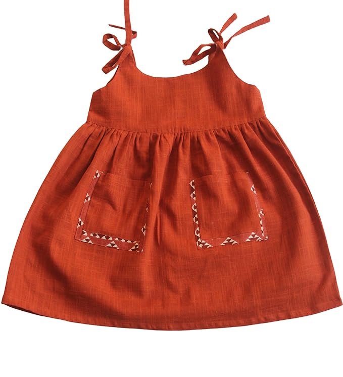 KOSHMOSH Pure Cotton Frock for Baby Girl |Open Starp Dress with Double Pockets | Soft Fabric| Knee Length Casual Dress for Girls with Astar