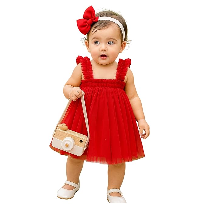StitchVerse Girls Sleeveless Plain Fit & Flare Frock | Soft Net with Satin Lining | Square Neck Knee-Length Party Dress for Kids-KF-155