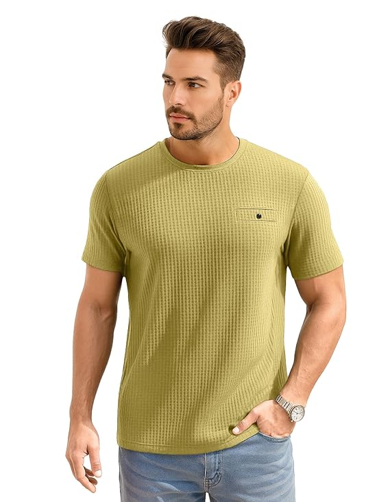 AWG ALL WEATHER GEAR Men Solid Waffle Crew Neck Tshirt | Waffle Knit T-Shirt | Men’s T-Shirt | Tees for Man | Textured Half Sleeve T-Shirt’s | Tshirt for Men Stylish