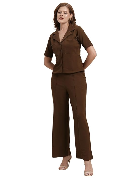 Selvia Co-ords Set for Women|Lycra Shirt and Trouser Set|Casual Co-ords Set for Women|Two Piece Co-ord Set|Office Wear Co-ords Set
