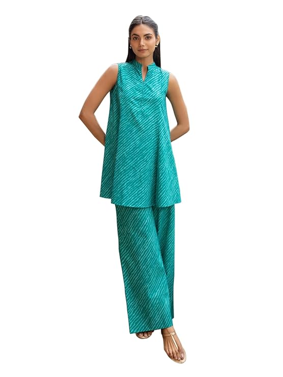 FIORRA Women’s Teal Green Cotton Printed Co-ord Set