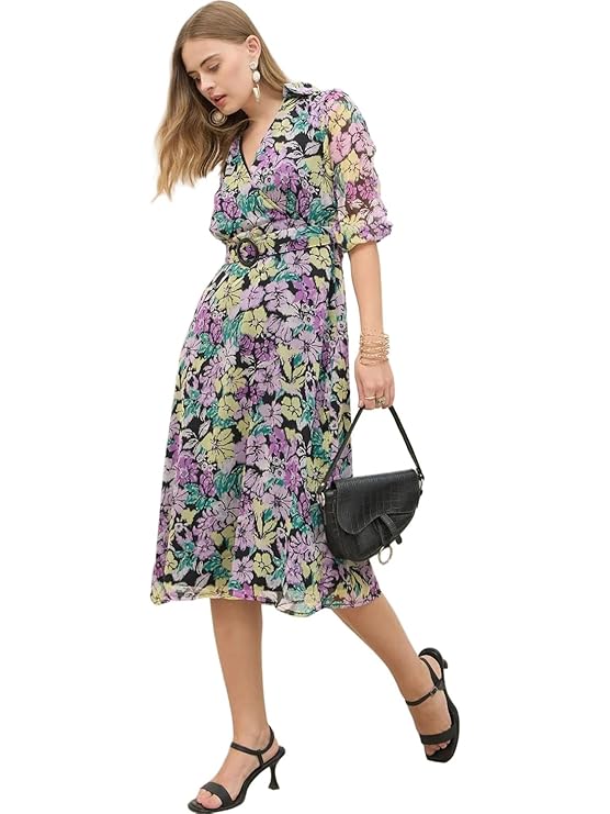 Styli Womens Plain Lapel Wrap Midi Dresses