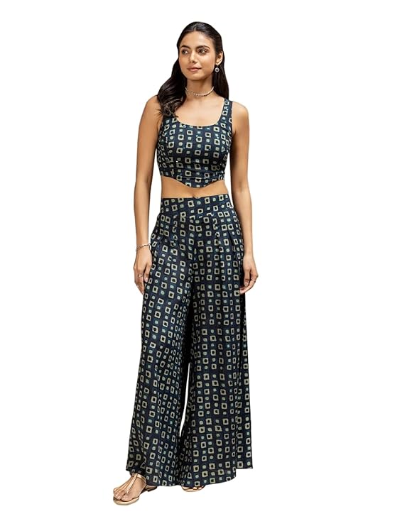 FIORRA Women’s Navy Blue Cotton Printed Co-ord Set