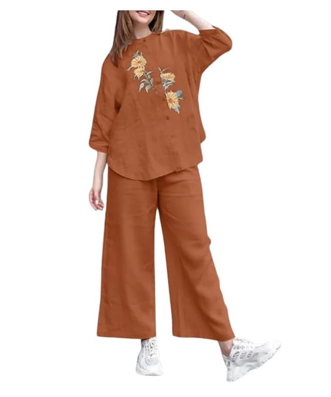 SELFME Women's Cotton Co-ord Set, Two-Piece Outfit, Casual Loungewear, Stylish Top and Pant Set, Breathable Fabric, Travel Friendly, Relaxed Fit Ensemble