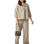 SIRIL Women's Co Ord Set | Cotton Blend Top and Pant Set | Two Piece Co Ord Set | Embroidery Co Ord Set