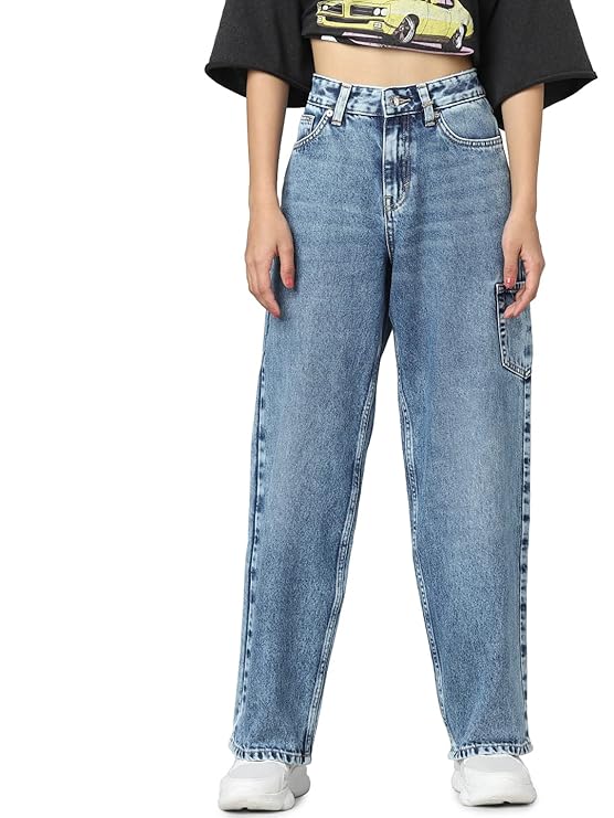 ONLY Women Straight Fit High-Rise Clean Look Light Fade Pure Cotton Jeans