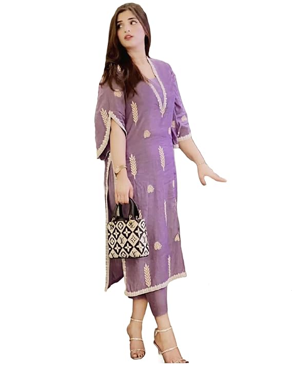 ANNI DESIGNER Women’s Rayon Viscose Embroidered Pakistani Kurta with Pant Set
