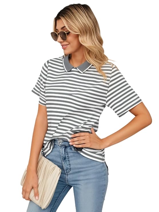Mack Jonney Women's Striped Cotton Rich Polo T Shirt | Collar Tshirts | Half Sleeves | Stripe-Regular Fit-MACK640589
