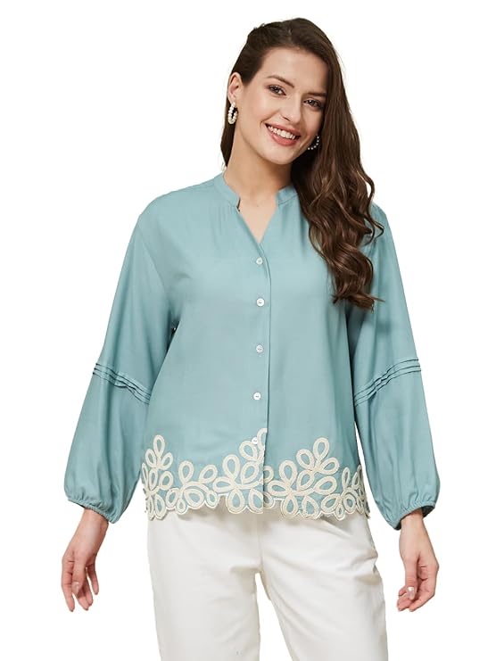 J TURRITOPSIS Women’s Stylish Embroidered Casual Shirt(320-JT