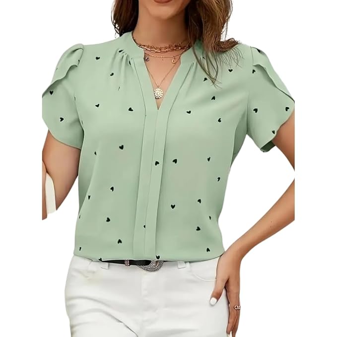Bollyclues Women’s Cotton Green Printed Half Sleeves Tops for Women