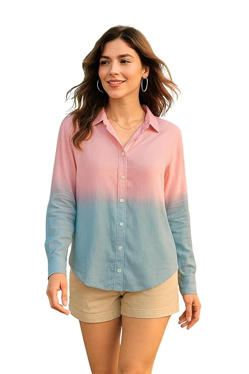 Maaesa Women Tie-Dye Spread Collar Casual Regular Fit Rayon Full Sleeve Shirt