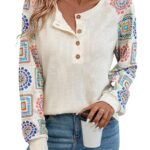 TAGAS Geometric Regular Fit Floral Print Round Nack Full l Long Sleeve Trendy TOP for Womens