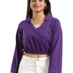 ECOLINE Clothing Women's Cotton Cropped Full Sleeve Top Polo Neck Tshirt