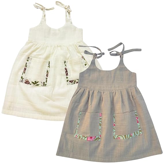KOSHMOSH Pure Cotton Frock for Baby Girl |Open Starp Dress with Double Pockets | Soft Fabric| Knee Length Casual Dress for Girls with Astar