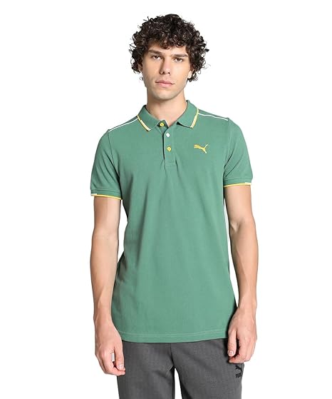 Puma Men’s Slim Fit Contrast Tipping Polo| Cotton Short Sleeved Polo T-Shirt for Men | Ribbed Collar | EVERFRESH Anti-Odor Tech | Stylish Wardrobe Staple, Travel & Sport