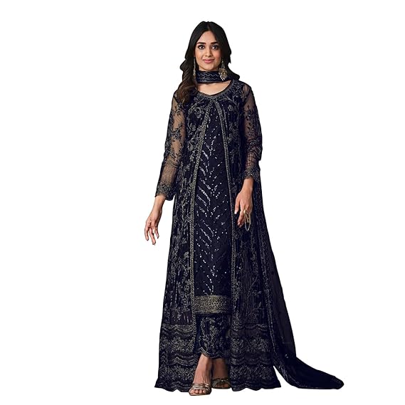 SHAFNUFAB Womens Net semi Stitched anarkali gown for women Ladies use anarkali gown for women wedding For Emboirdery anarkali gown set with dupatta And anarkaligown dress