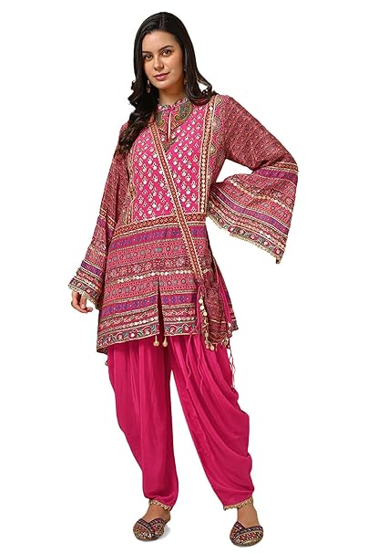Soch Womens Fuchsia Viscose Crepe Ethnic Motifs Co-Ord Set With Gotta Patti