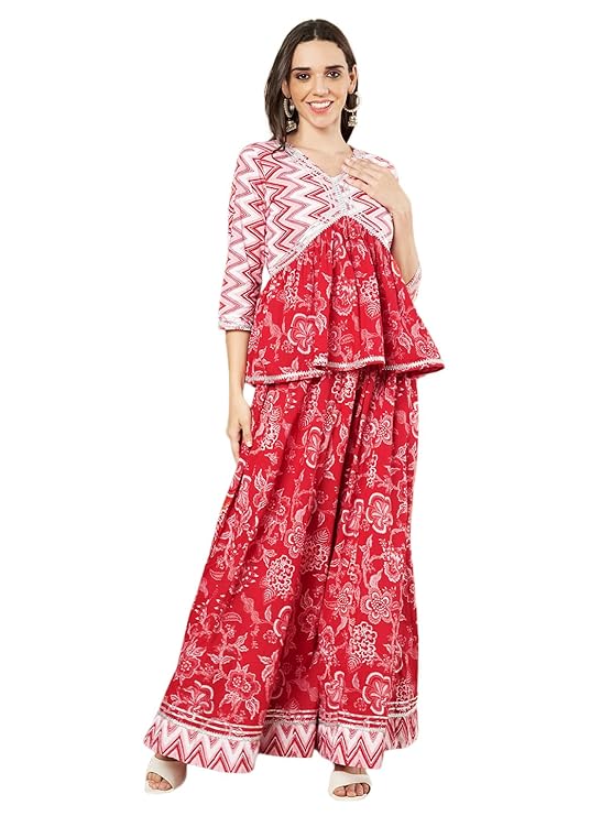 COTLAND Fashions Floral Peplum Style Kurta and Zigzag Palazzo Set