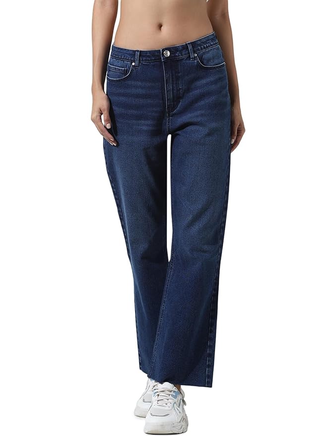 ONLY Women Flared Low Distress Stretchable High Rise Jeans | Wide Leg Jeans for Women