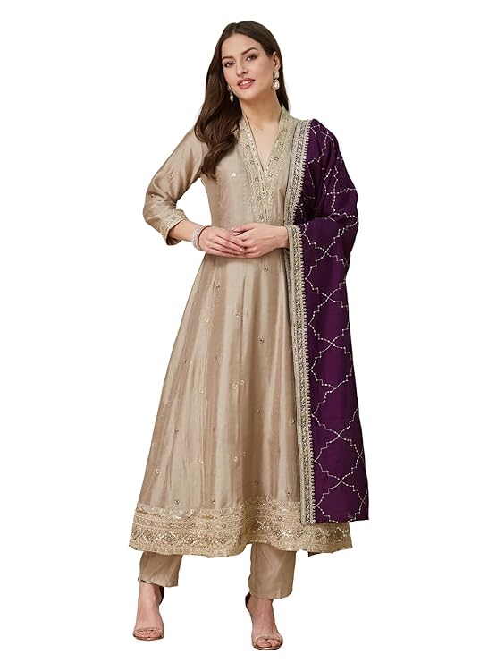 MOKOSH Women’s Silk Embroidered Kurta Pant Dupatta Set (DM-474)