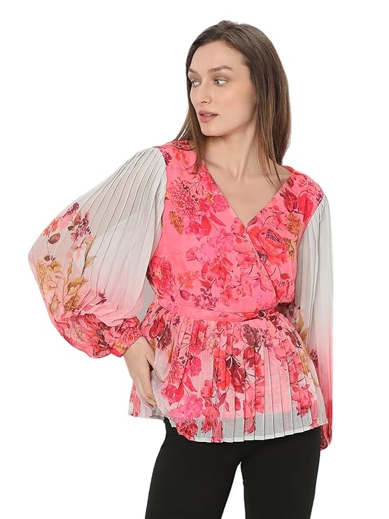 VERO MODA Women’s Floral Printed Bishop Sleeves Wrap Top