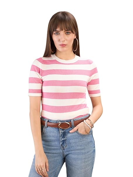 SASSAFRAS Women Striped Acrylic Top