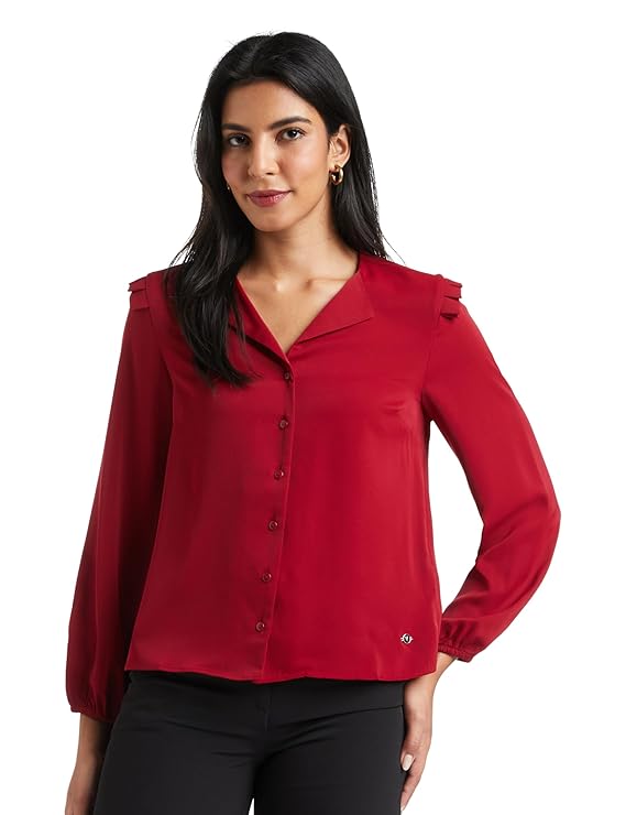 Van Heusen Women Polyester Regular Fit Solid Full Sleeve Casual Shirt