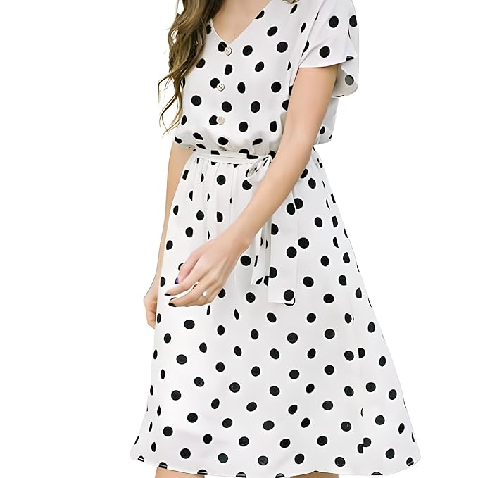 ELCHIC Polka Dot Bell Sleeves A-line Trendy & Casual Summer Dress