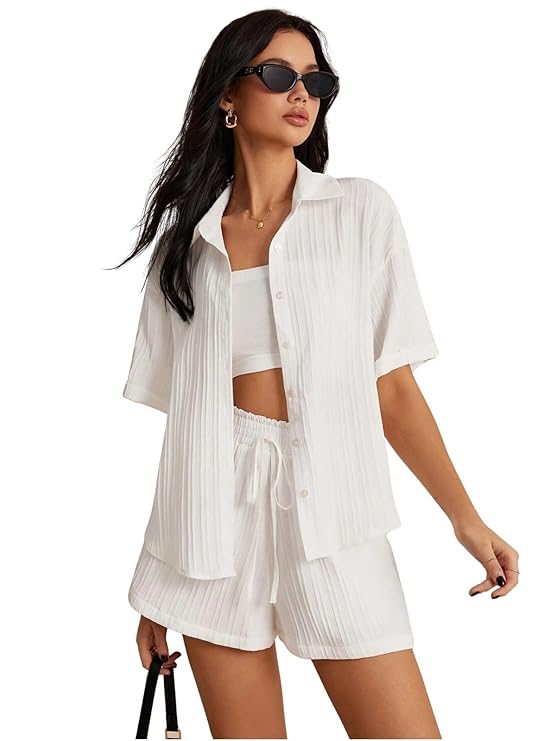 Leriya Fashion Co-ord Set for Women Stylish – Trendy Korean Summer Travel Outfit | Pajama Set For Women & Girl for Beach & Holiday Look | Korean Casual Night Suit 2 piece set