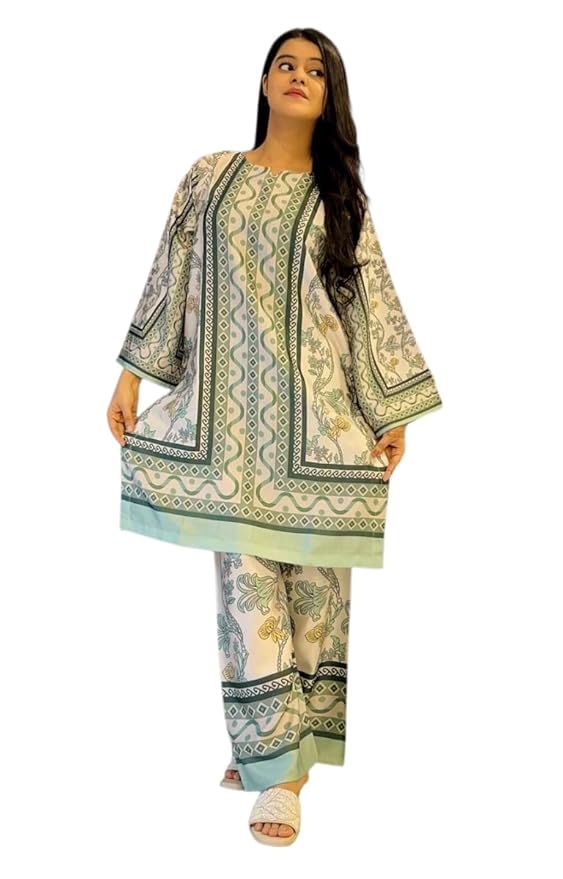 Saraswati Fashion Women’s Satin Silk Crepe Co-ord Set Kurti with Pant Pakistani Suit for Women Kurta Set for Women