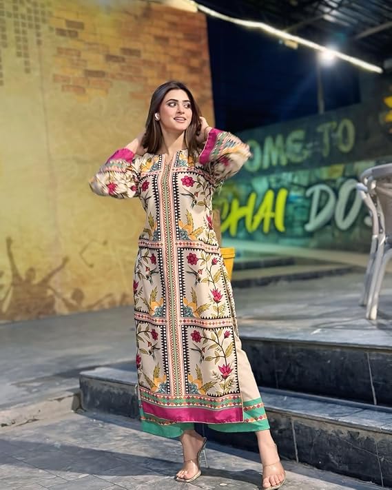 ANNI DESIGNER Women’s Rayon Viscose Printed Straight Kurta with Palazzo